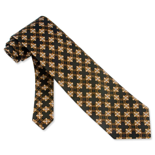 black floral tie. Floral Circles Tie by Brent Morgan Trend - Black Silk