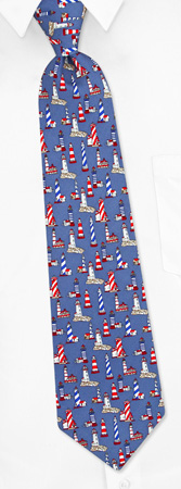 Lighthouses Allover Tie by Oak Hill Neckwear -  Blue-gray Silk
