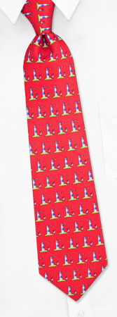 Lighthouse Scene Tie by Oak Hill Neckwear -  Red Silk