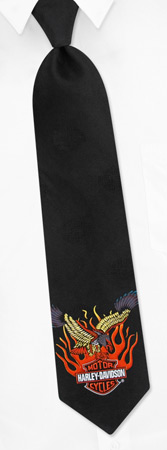 HD Eagle in Flames Tie by Harley Davidson -  Black Silk