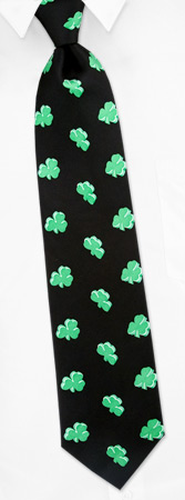 3D Clovers Tie by Wild Ties -  Black Silk