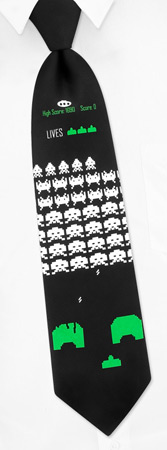 Space Invaders Tie by Game Tie -  Black Microfiber
