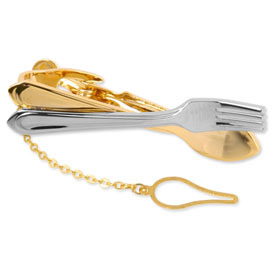 Fork and Spoon clasp Tie Clip by Umo Lorenzo -  Silver Metal