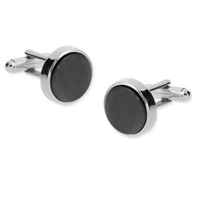 Black Catseye Circle Cufflink by Umo Lorenzo -  Silver Metal
