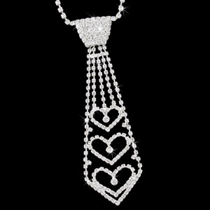 Mini Heart 5.75 inch Crystal Necktie clear rhinestone Tie