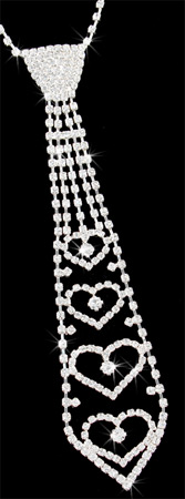 Hearts 8.0 inch Crystal Necktie Tie by Rabella - Clear Rhinestone